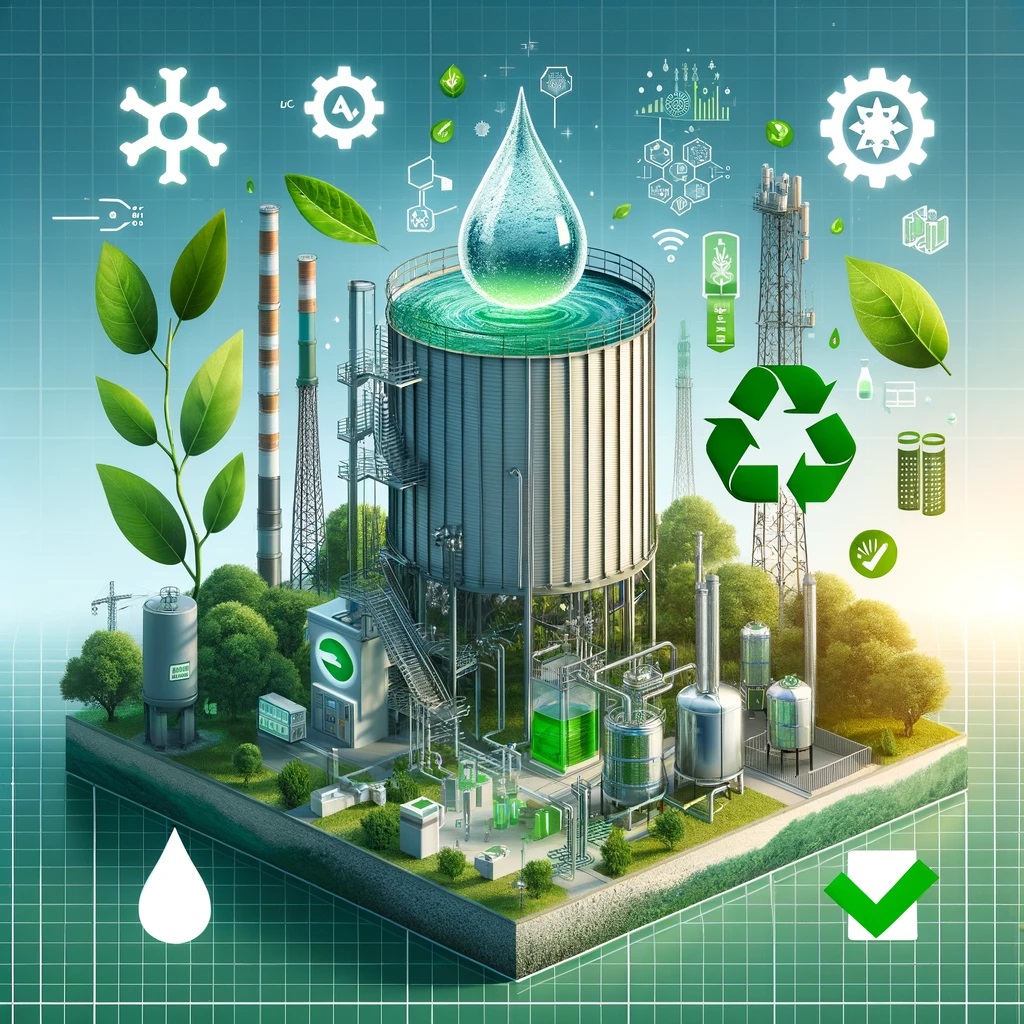 Nachhaltige Kühlturm-Wasseraufbereitung ohne Chemikalien mit dem BALS Liquid System® Cool, unterstützt durch die Studie von Dr. Manfred Klade, symbolisiert durch grüne Nachhaltigkeitssymbole.
